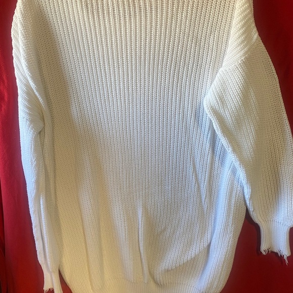 White Distressed Women's Sweater - Picture 4 of 8